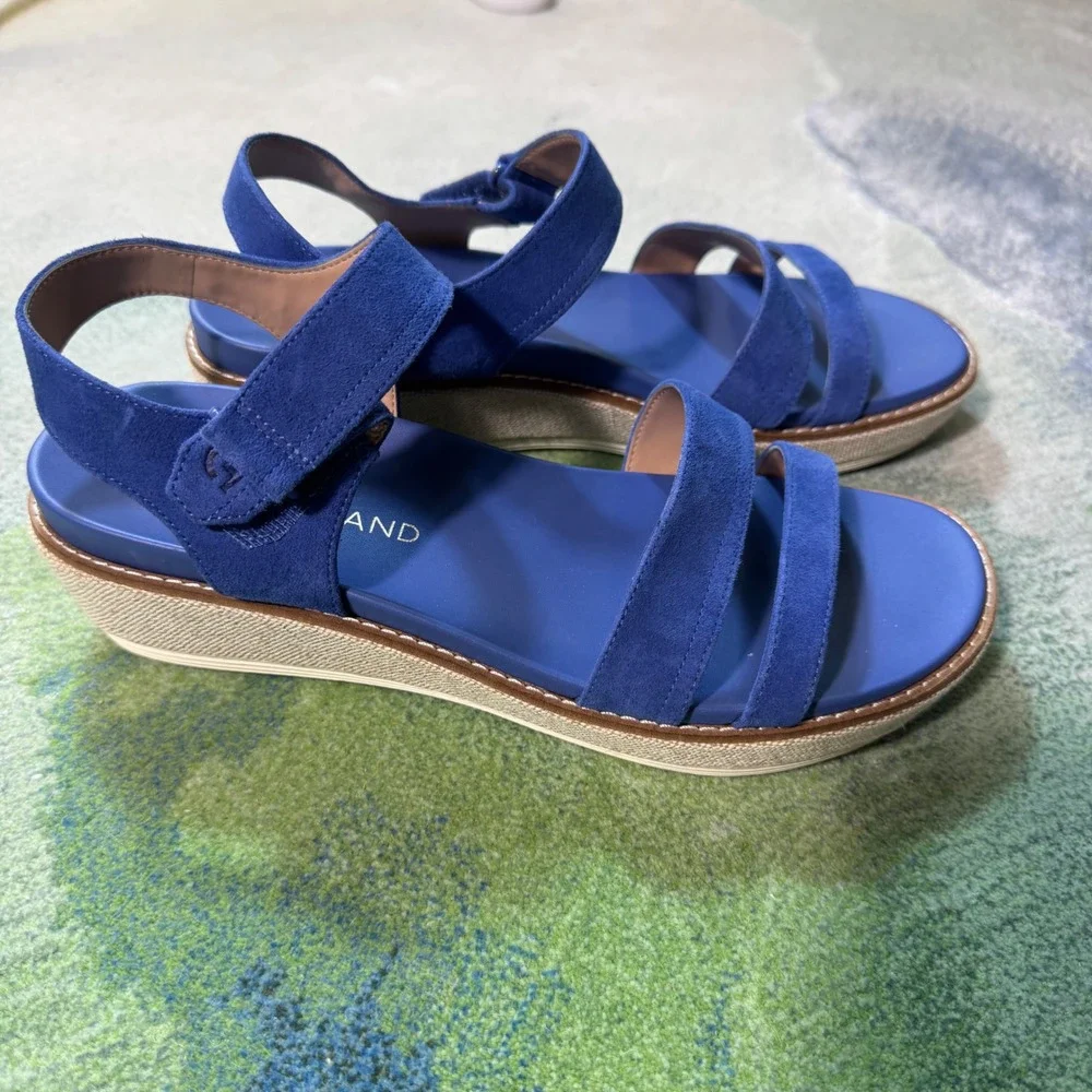 Cole Haan OriginalGrand Blue Suede Platform Wedge Sandals W32542 Womens 8.5 B